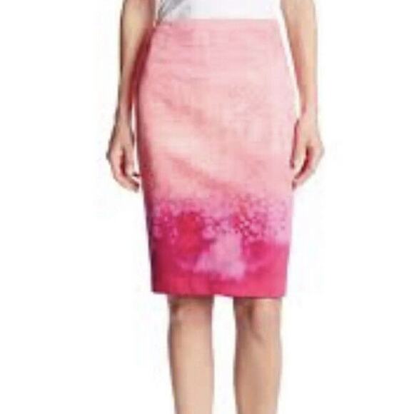 T. TAHARI Rune Full bloom pencil skirt pink berry ombre Sz 2 NWT! - Picture 2 of 12